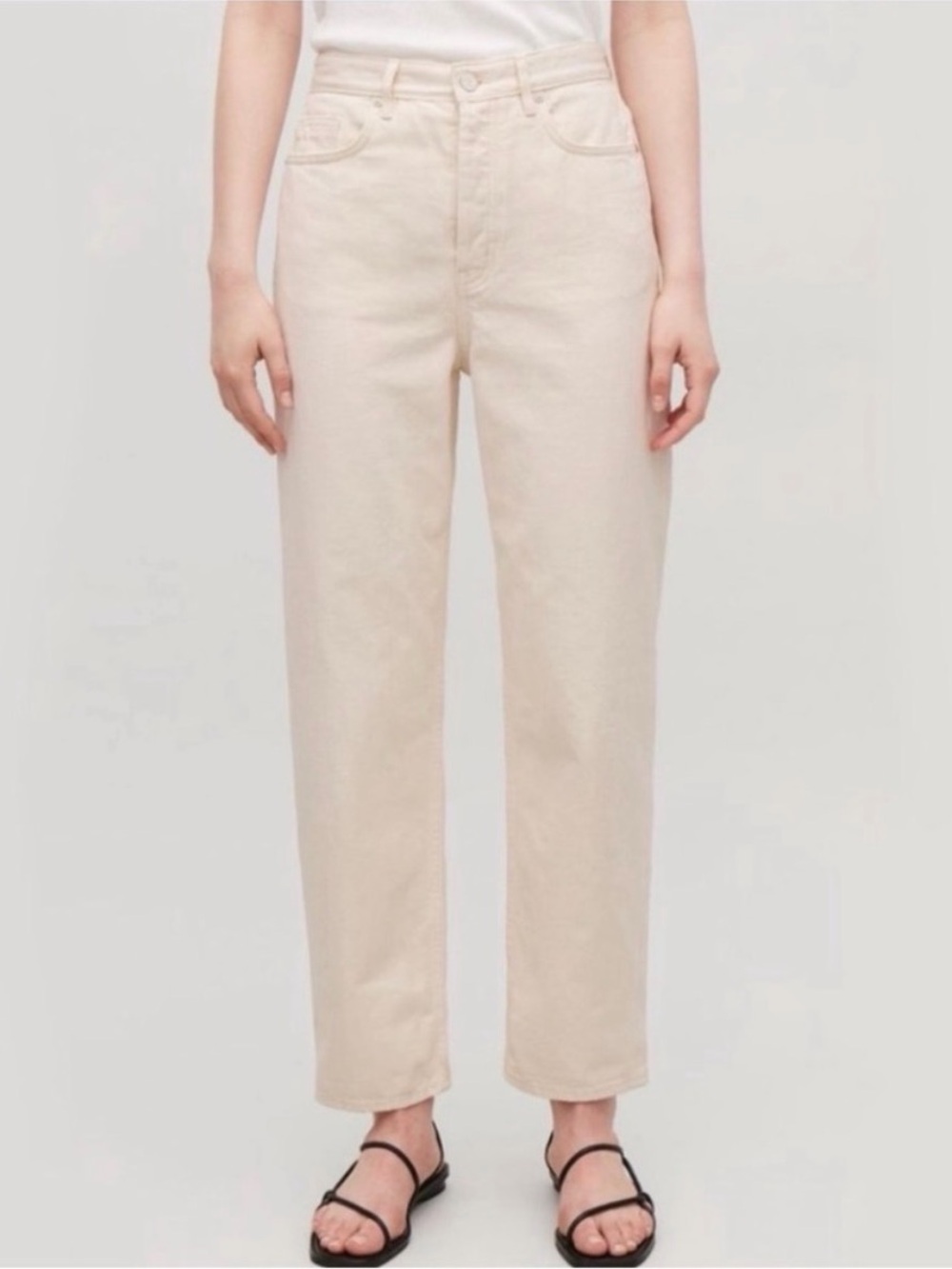 COS Arch Tapered Jeans Cream Ivory Off-White High Rise Size 28 (Altered Waist)